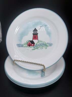 Set of 4 Corelle OUTER BANKS Salad Dessert Plates Lighthouse Nautical 7 1/8"